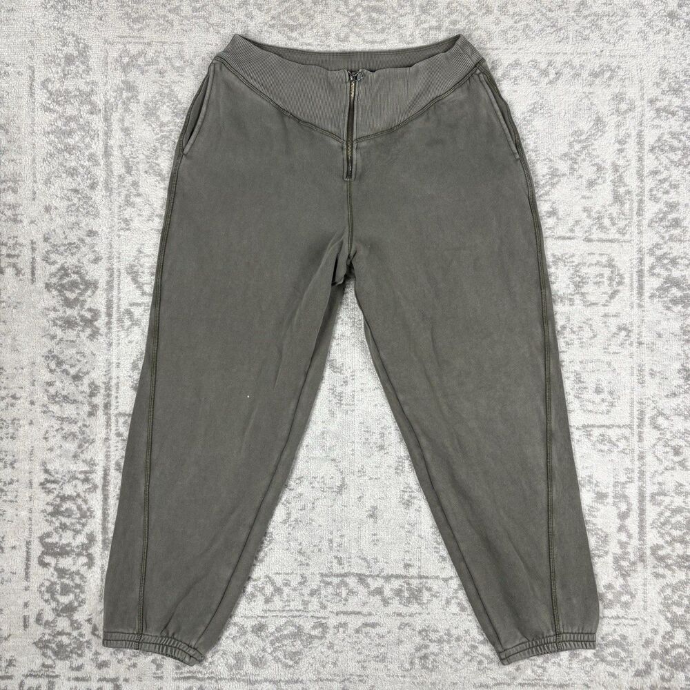 Aerie Womens Zipper Front Jogger Washed Olive Green Fleece Zipper Pocket Size XL